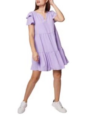 BCBGeneration Lavender Tiered V-Neck Mini Dress